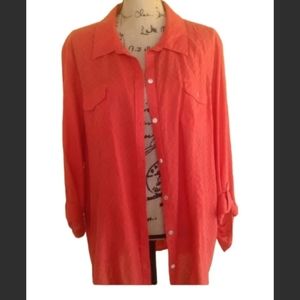 Dressbarn orange  Coral women's Button down blouse 100% Cotton .Large